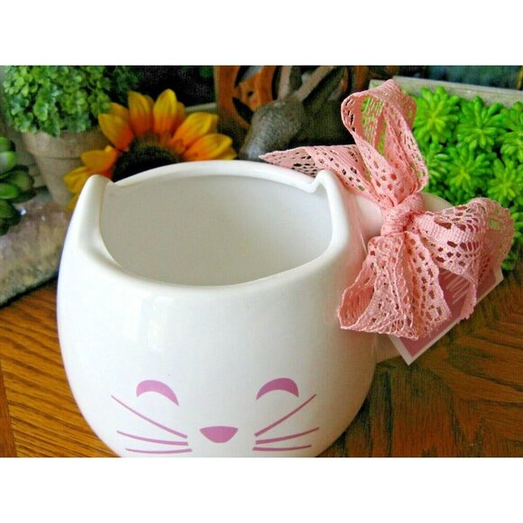New XL Pink & White Cat Ceramic Coffee Tea Mug Cup w/ Bow - Picture 6 of 8